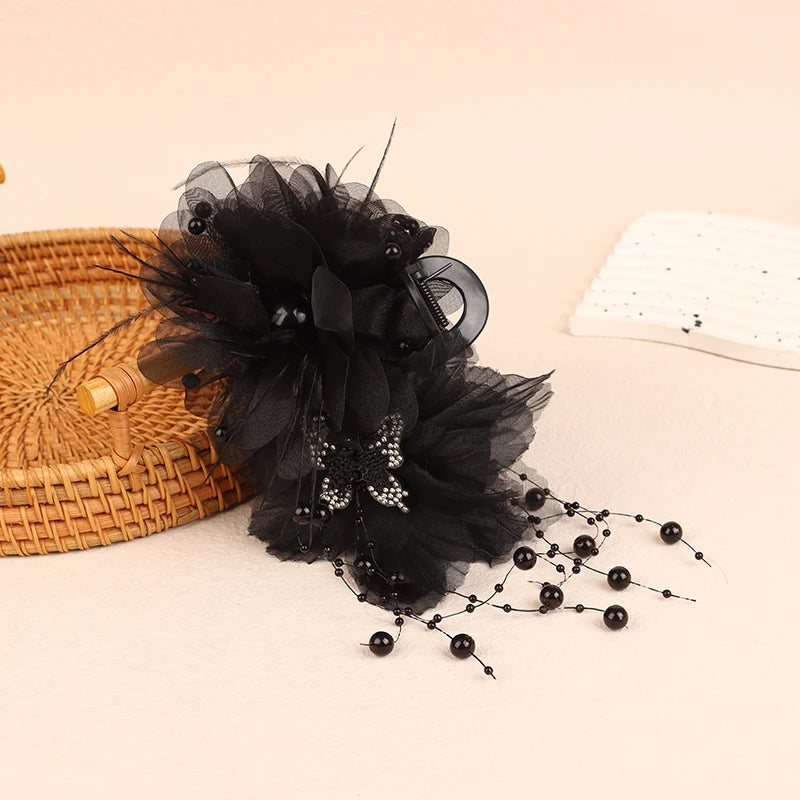 1PC Fashion Feather Butterfly Flower Pearl Tassel Hair Clip Women Shark Ponytail Clip Headdress Hair Accessories