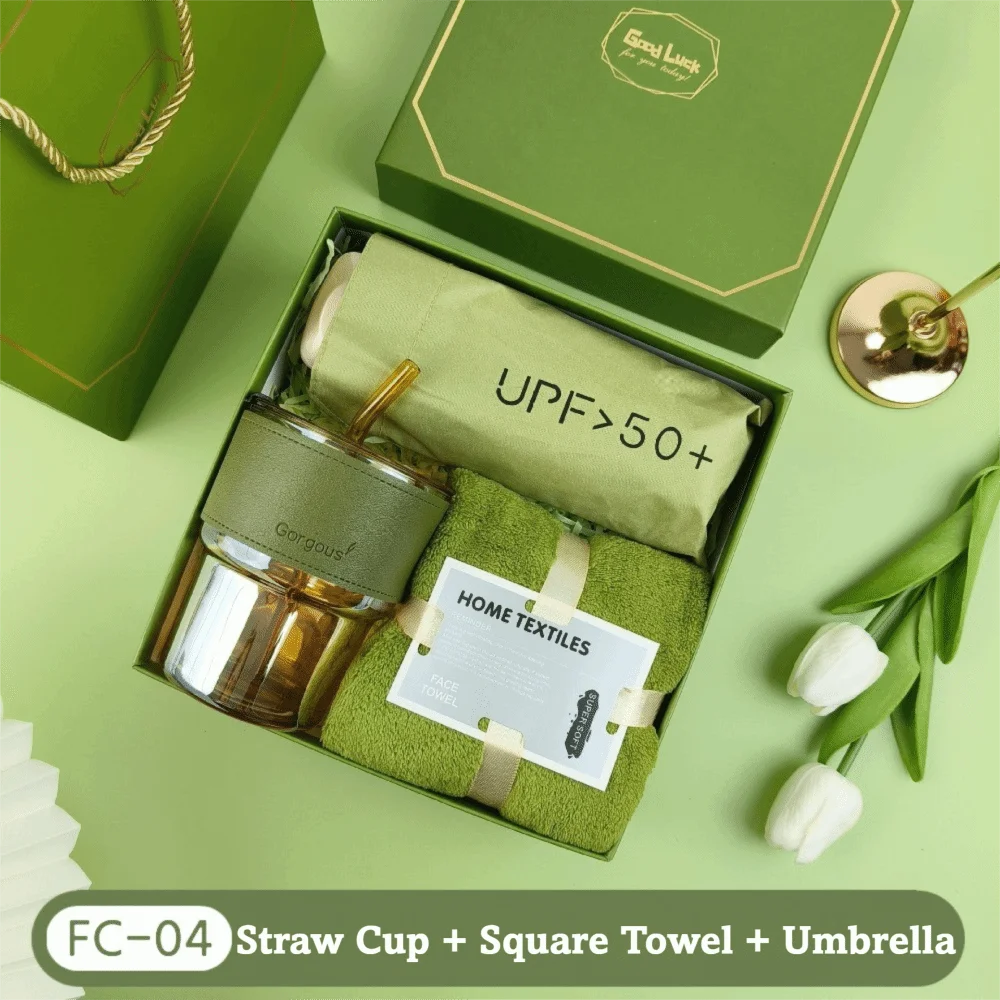 3IN1 Souvenir Gift Set Stylish Design Fan/Towel/Cup Practical Gift Sets with Paper Bag Portable Gift Box Set Personalized Gifts