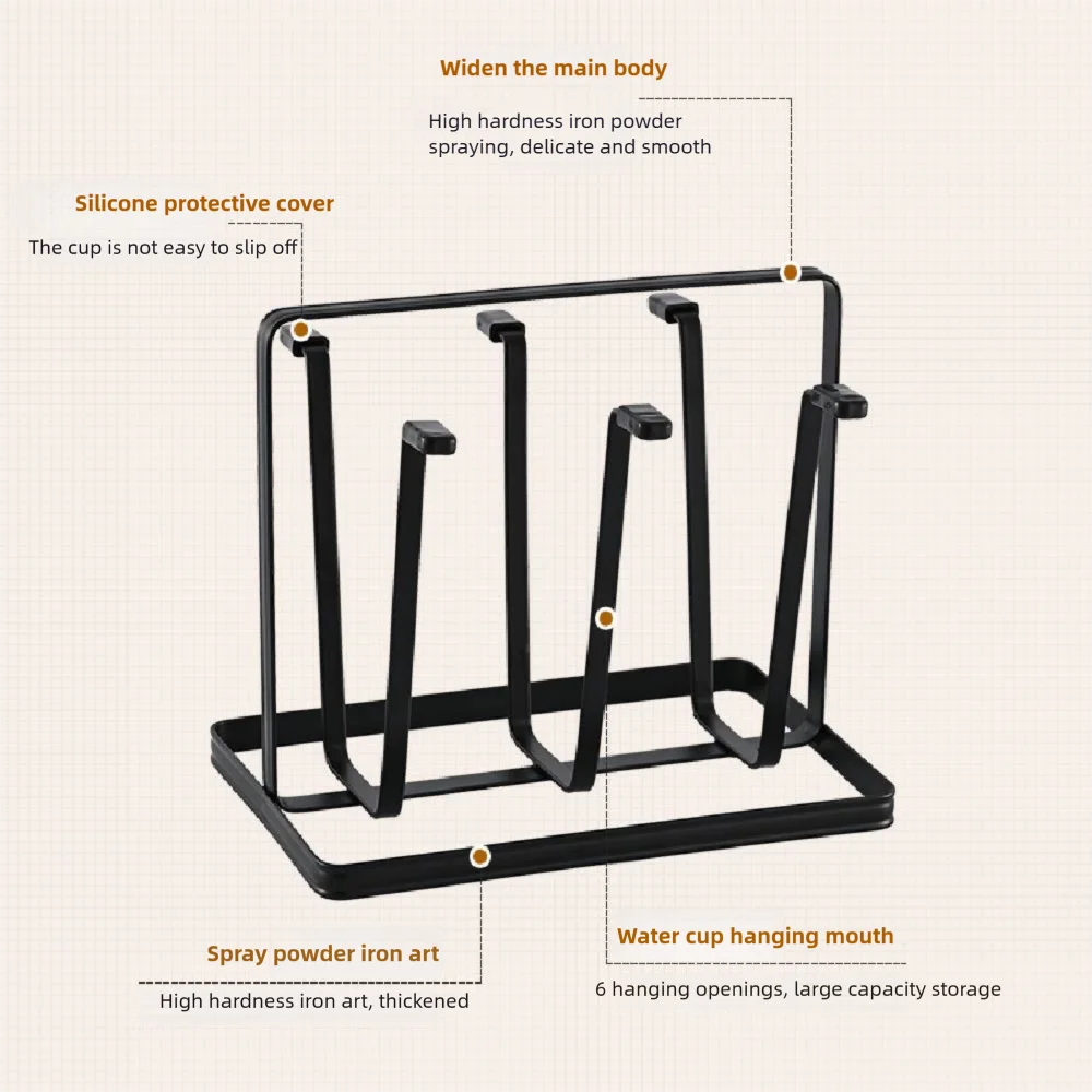 1Pcs 6 Cup Glass Drying Rack, Non-Slip Cup Organizer for Mugs, Glasses and Bottles