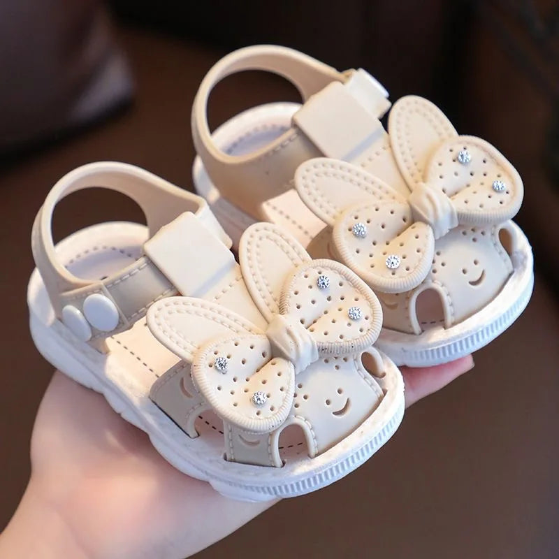 Inner Length 10.5-12cm Toddler Girl Summer Bowknot Sandals Pvc Anti-Slip Soft Sole Crib Prewalker Sandals For Kids Girls