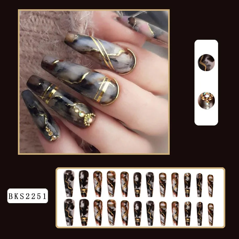 Wholesale Price Press On Nails Ballerina Medium Coffin False Nails French Tip Nails Manicure Stick On Nails Acrylic Fake Nails