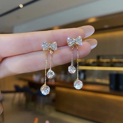 1Pair Korean Style Long Imitation Pearl Tassel Dangle Earrings For Women Trendy Full Crystal Fringe Drop Earring Vintage Jewelry