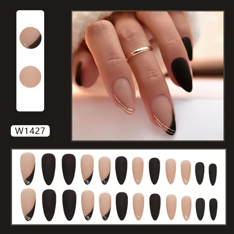 Fresh Green Tea 24 Pcs Fake Nail with Jelly sticker Press on False Nails Wearable Round Head Oval Full Cover Nail Tips