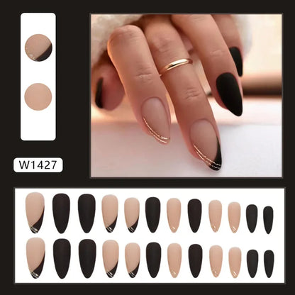 Fresh Green Tea 24 Pcs Fake Nail with Jelly sticker Press on False Nails Wearable Round Head Oval Full Cover Nail Tips