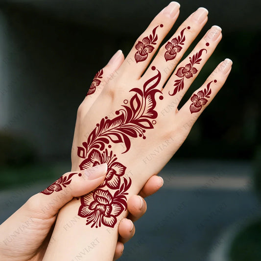 1 Sheet Flower Henna Tattoo Sticker Waterproof Brown Hand Tattoo Sticker For Women Party Body Decals Mehndi Designs