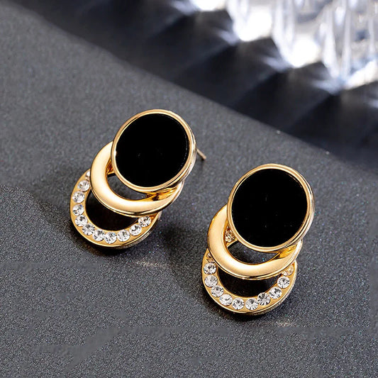 New Fashion Round Earrings for Women Geometric Acrylic Crystal Stud Earrings Wedding Party Elegant Circle Charms Jewelry