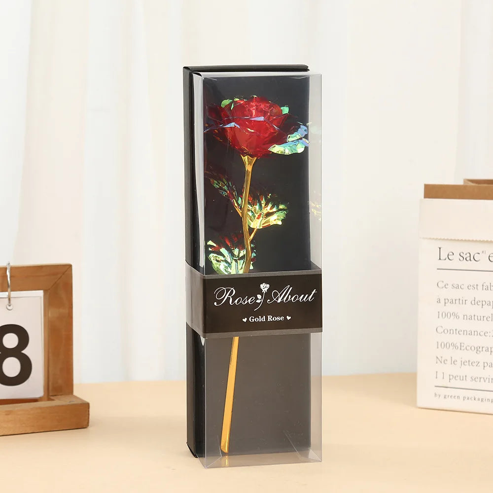 Golden Rose Flower with Gift Box Valentine Day Gift Artificial Roses Foil Rose Flowers Party Wedding Decor Present For Lover