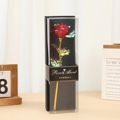 Golden Rose Flower with Gift Box Valentine Day Gift Artificial Roses Foil Rose Flowers Party Wedding Decor Present For Lover