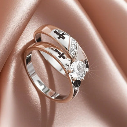 2pcs Luxury Geometric Elegant Cross Couples Ring for Women Wedding Men Engagement Party Jewelry Accessories