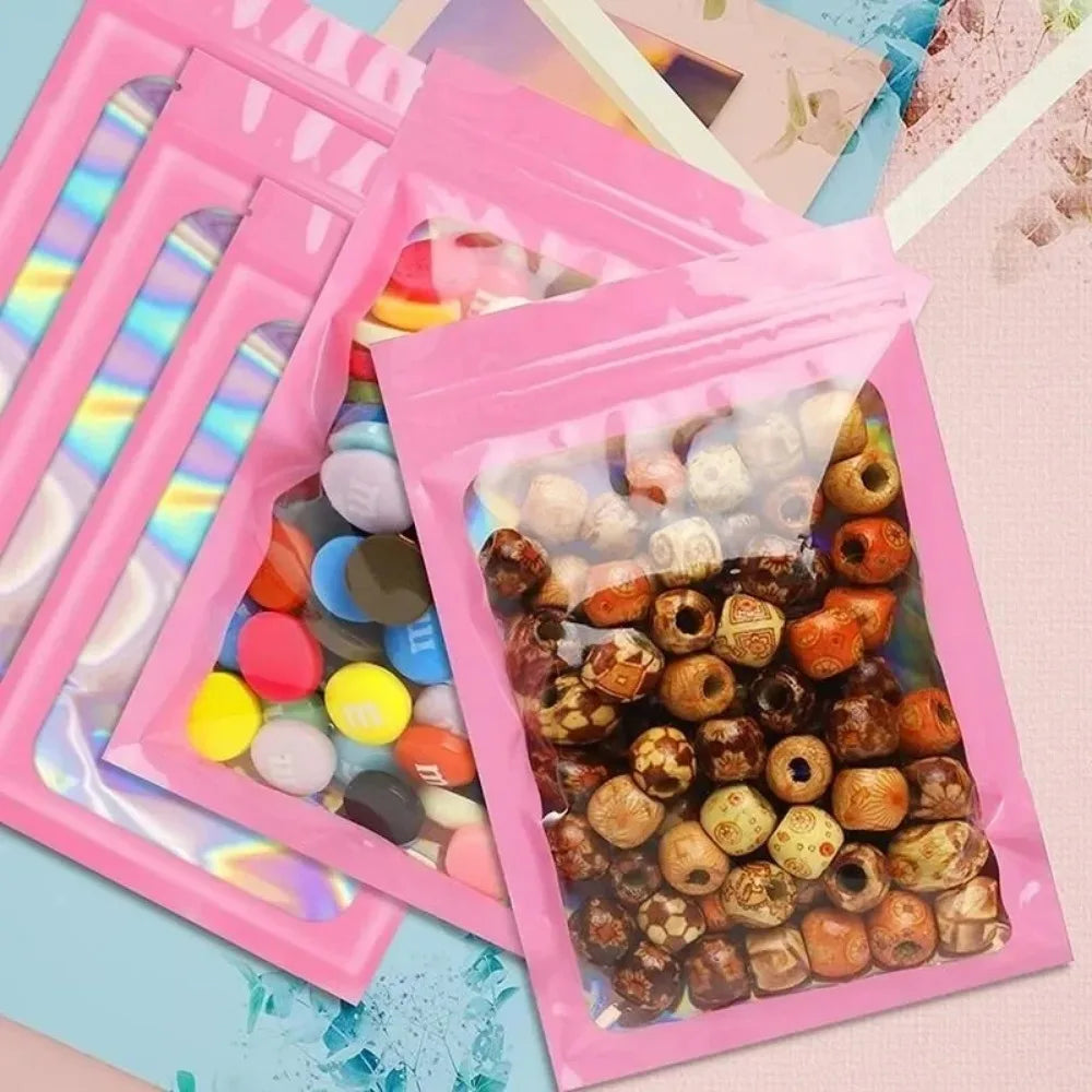 10-50Pcs Laser Ziplock Bag Necklace Earrings Jewelry Gift Packing Bags Cell Phone Cases Colorful Packing Bags Kitchen Organizer