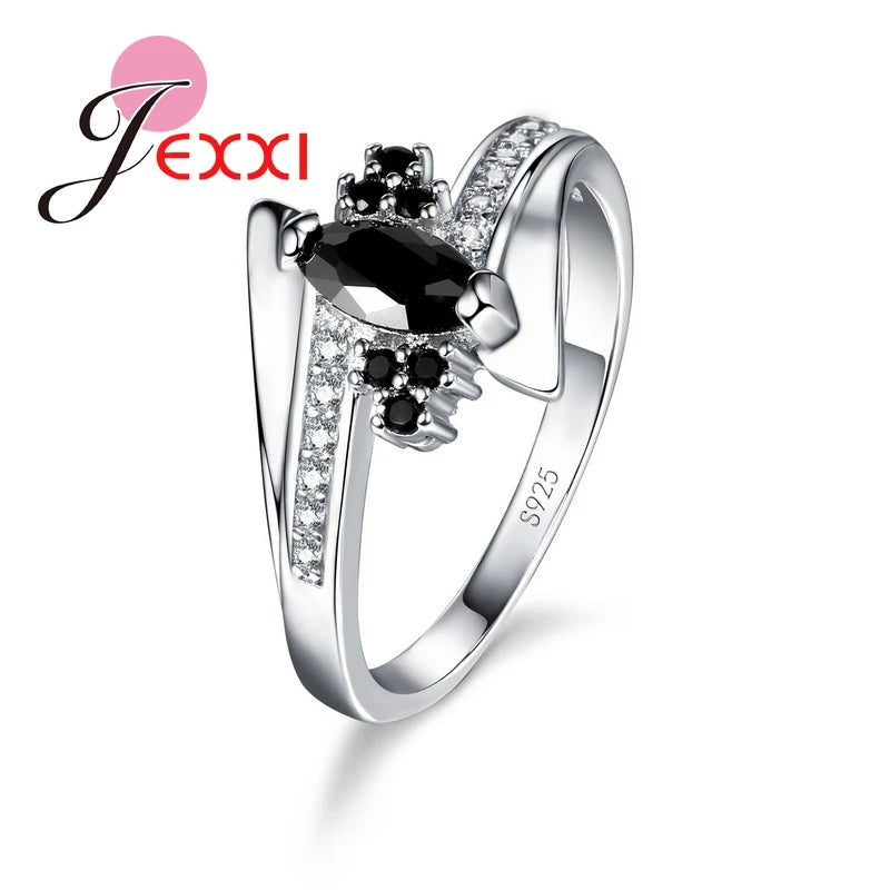 925 Sterling Silver Jewelry Black Agate White Zircon Stone Wedding Band Ring for Women Hot Selling Promise Bijoux