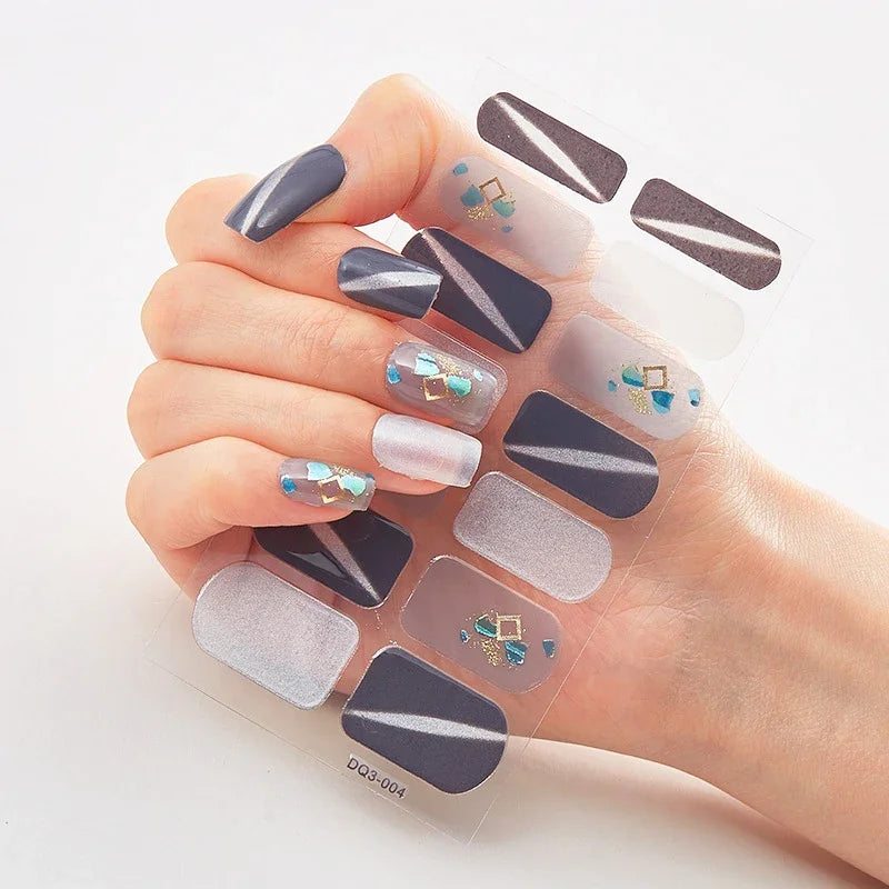 16Tips Nude Semi-Cured Gel Nail Wraps Sticker Long-Lasting UV LED Lamp French Nail Decal Full Cover Waterproof Semi-Cured Sticke