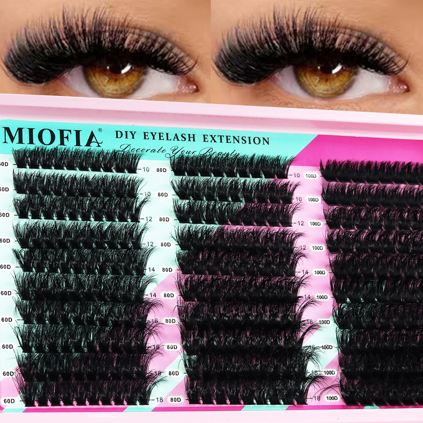 MIOFIA Lashes Cluster Natural Fluffy Volume Individual Eyelash 60D 80D 100D Thick Cat Eye Lashes Mixed Tray DIY Lash Extension