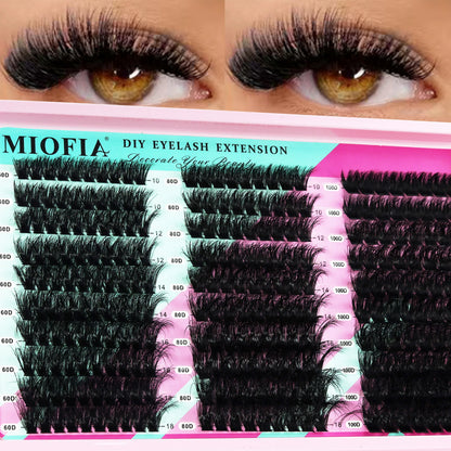 MIOFIA Lashes Cluster Natural Fluffy Volume Individual Eyelash 60D 80D 100D Thick Cat Eye Lashes Mixed Tray DIY Lash Extension