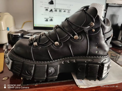 2025 New Female Gothic High-Top Platform Metal Hot Girl Punk Elevator Fried Street Casual Daddy Shoes Women