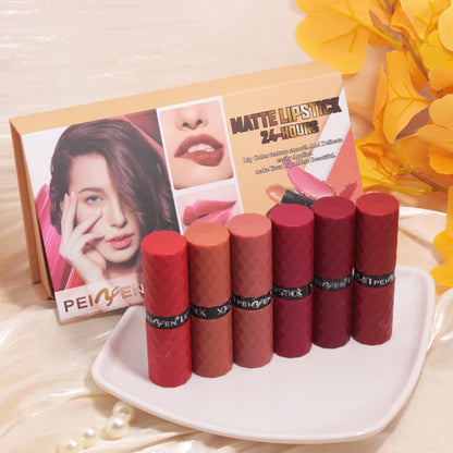 Six-color Long-lasting Premium Lipstick Set, Water-resistant and Long-lasting, Enhances Color Without Staining The Cup
