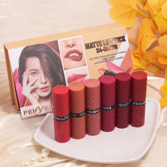 Six-color Long-lasting Premium Lipstick Set, Water-resistant and Long-lasting, Enhances Color Without Staining The Cup