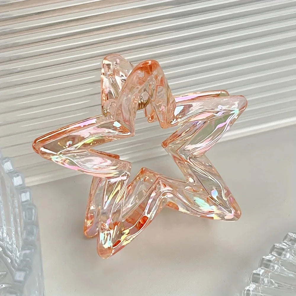 Colorful Hollow Five-Pointed Star Shark Clip Simple Transparent Hairpin Sweet Temperament Girls Hairpin Hair Accessories