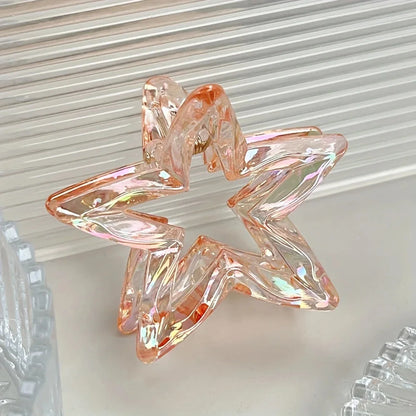 Colorful Hollow Five-Pointed Star Shark Clip Simple Transparent Hairpin Sweet Temperament Girls Hairpin Hair Accessories