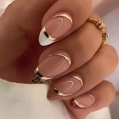 24Pcs Press on Fake Nails Short Medium French Acrylic Full Cover False Nail With Glue Kit Mini File Manicure for Women and Girls
