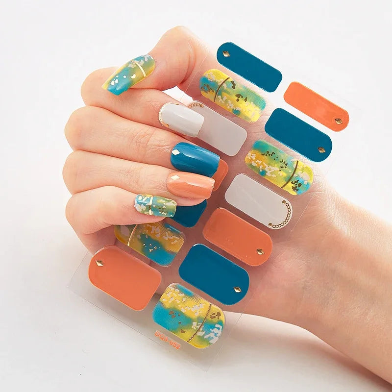 16Tips Nude Semi-Cured Gel Nail Wraps Sticker Long-Lasting UV LED Lamp French Nail Decal Full Cover Waterproof Semi-Cured Sticke