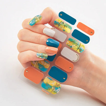 16Tips Nude Semi-Cured Gel Nail Wraps Sticker Long-Lasting UV LED Lamp French Nail Decal Full Cover Waterproof Semi-Cured Sticke