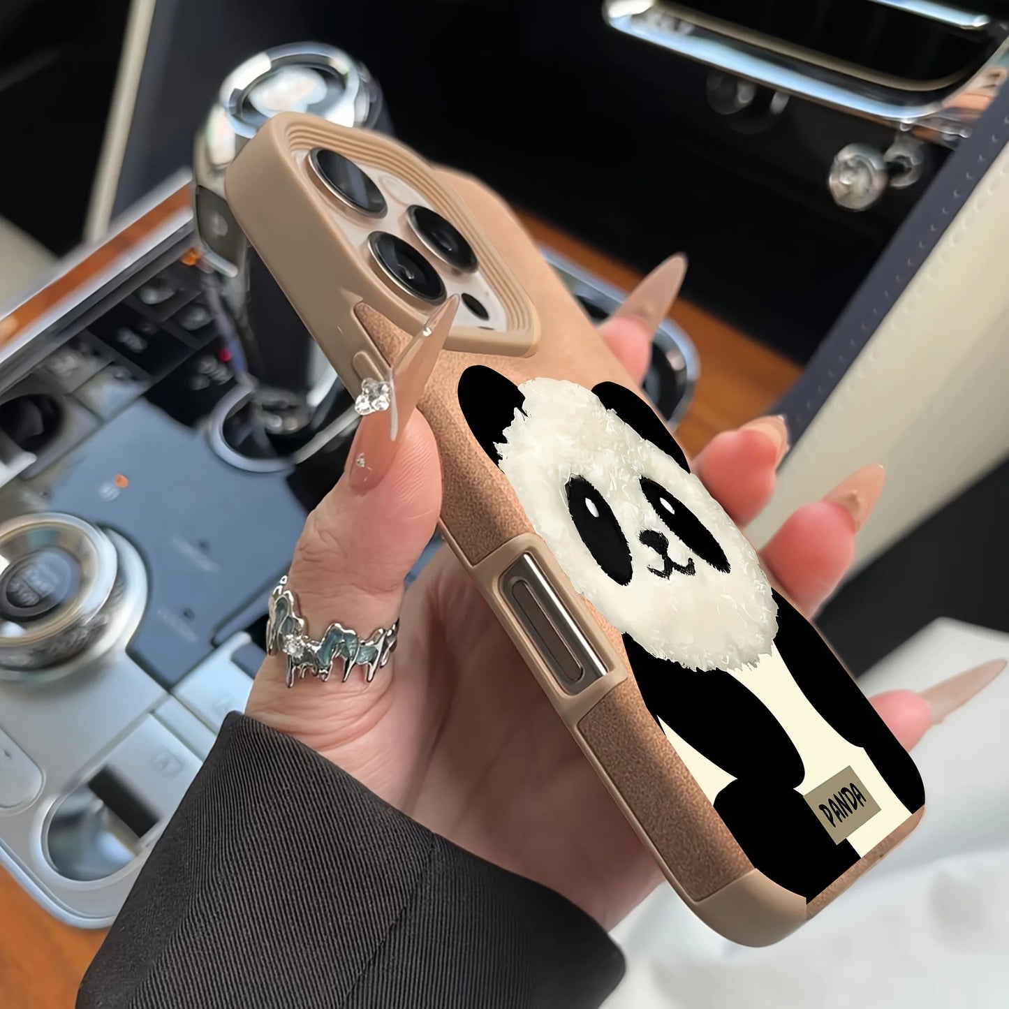 Panda Doll Imitation Leather Phone Case For iPhone 17 Pro Max 16 Plus 15 14 13 12 11 XS X XR 17 Air Shockproof Soft Bumper Cover