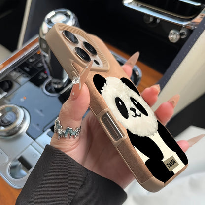 Panda Doll Imitation Leather Phone Case For iPhone 17 Pro Max 16 Plus 15 14 13 12 11 XS X XR 17 Air Shockproof Soft Bumper Cover