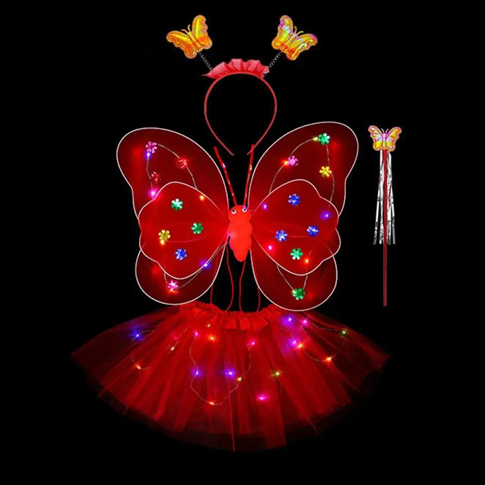 Luminous Wings Flashing Butterfly Skirt Lights Suit LED Children Costume Props Girls Skirts Angel 2-8year Easter Valentines Day