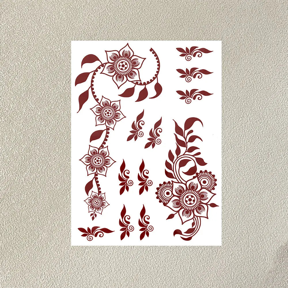 Waterproof Henna Tattoo Stickers for Women Flower Instant Fake Tattoo for Hand Temporary Tattoos for Wedding Party Festival