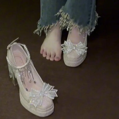 Silver Stunning Block Heels Mary Jane Shoes