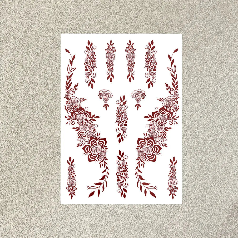 Waterproof Henna Tattoo Stickers for Women Flower Instant Fake Tattoo for Hand Temporary Tattoos for Wedding Party Festival