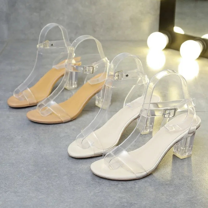 Women PVC Jelly Crystal Chunky Heel Transparent Sandals Fashion Sexy Summer High Heels Sandalias Female Pumps Zapatillas Mujer