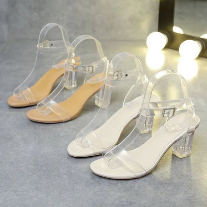 Women PVC Jelly Crystal Chunky Heel Transparent Sandals Fashion Sexy Summer High Heels Sandalias Female Pumps Zapatillas Mujer