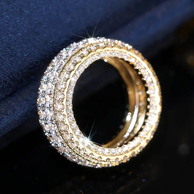 Huitan Gold Color Lady Rings Luxury Shining Cubic Zirconia Accessories for Wedding Engagement Party Trendy Versatile Jewelry