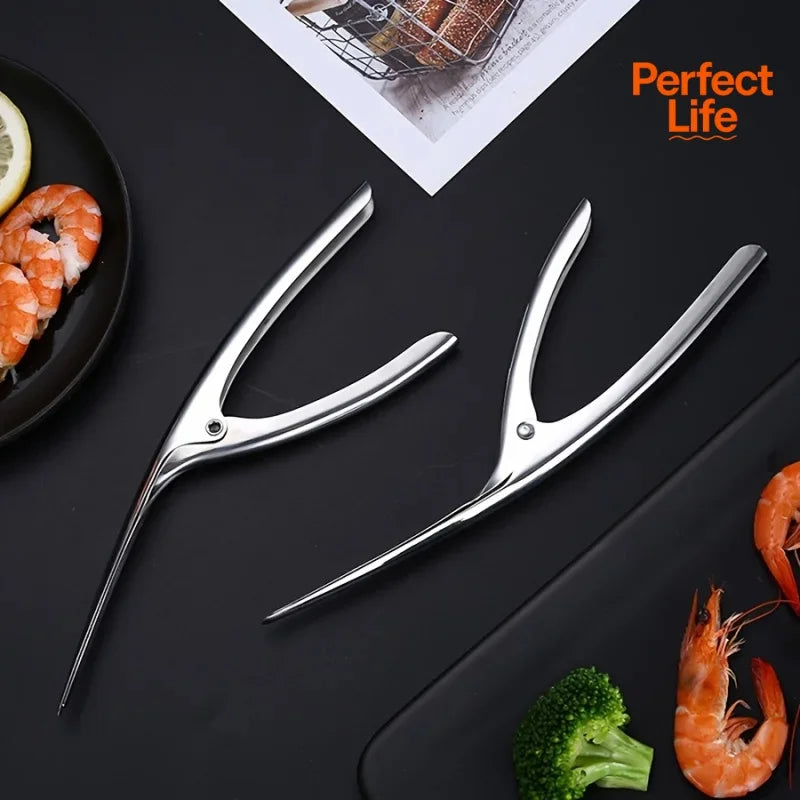 Stainless Steel Shrimp Deveined Device - Ergonomic Fishbone Design，Easy Shell Removal，Kitchen Seafood Preparation Gadget