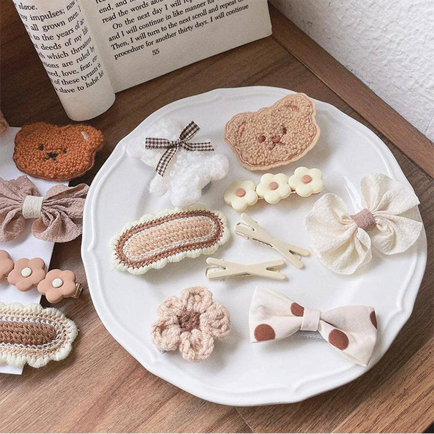 9PCS/set Infant Girls Hair Clips Cartoon Bear Bowknot Barrettes Birthday Gifts Hairpin Headdress Kids Barretees Hair Accessories