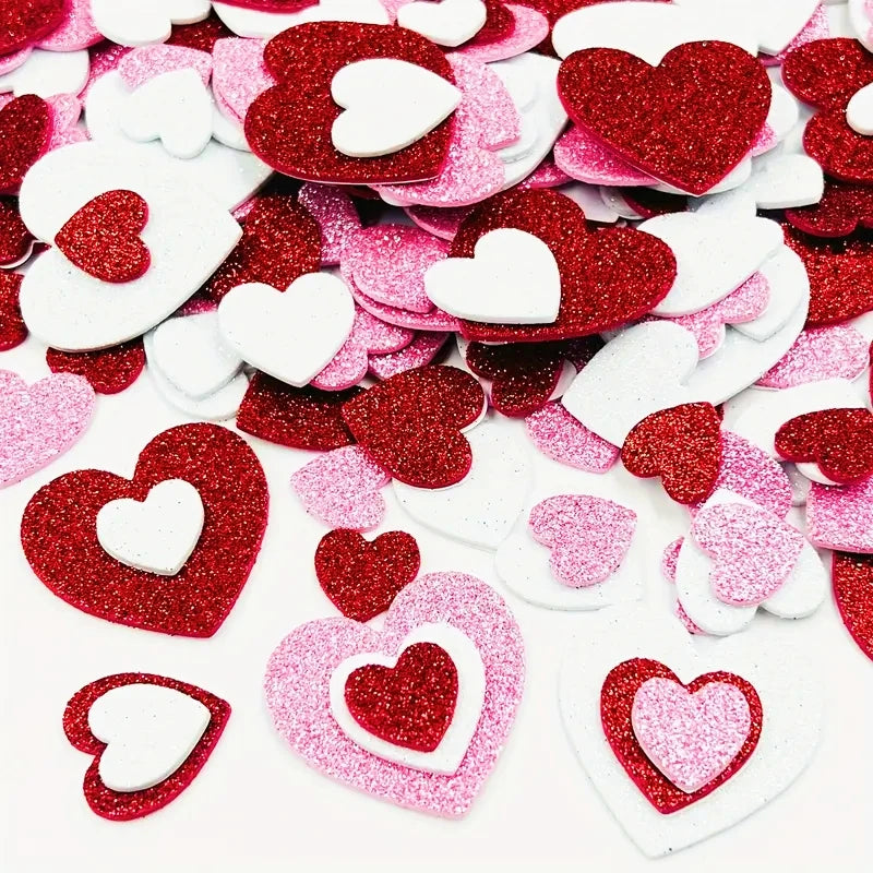 240pcs Glitter Heart Stickers Self Adhesive Foam Sticker for Valentine's Day Gift Love Decals Kid Children Art Craft Party Decor