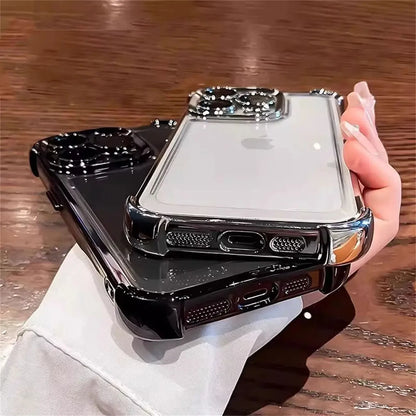 Luxury Plating Shockproof Silicone Phone Case For iPhone 16 15 14 Plus 13 12 11 Pro Max Lens Protect Case Transparent Back Cover