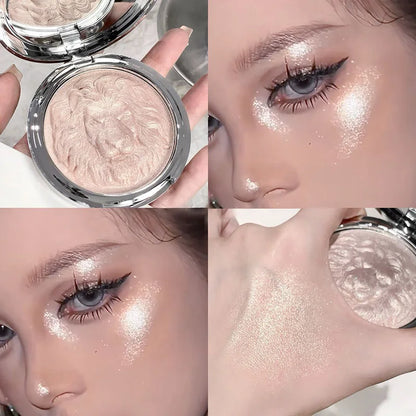 Three-Color Lion Facial Contour Highlighter Powder Makeup Palette Pearl White Shimmer Atmosphere Potato Puree Highlighter Plate