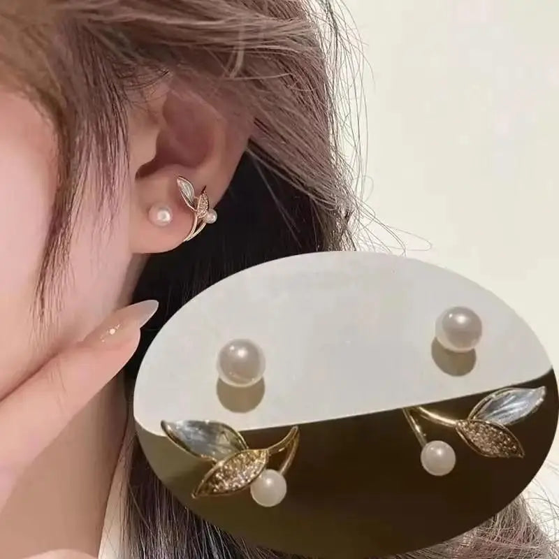 925 Silver Needle Korean Fashion Double V Crystal Earrings For Women Jewelry 2026 Trending Luxury Women's Earrings Behind Ear