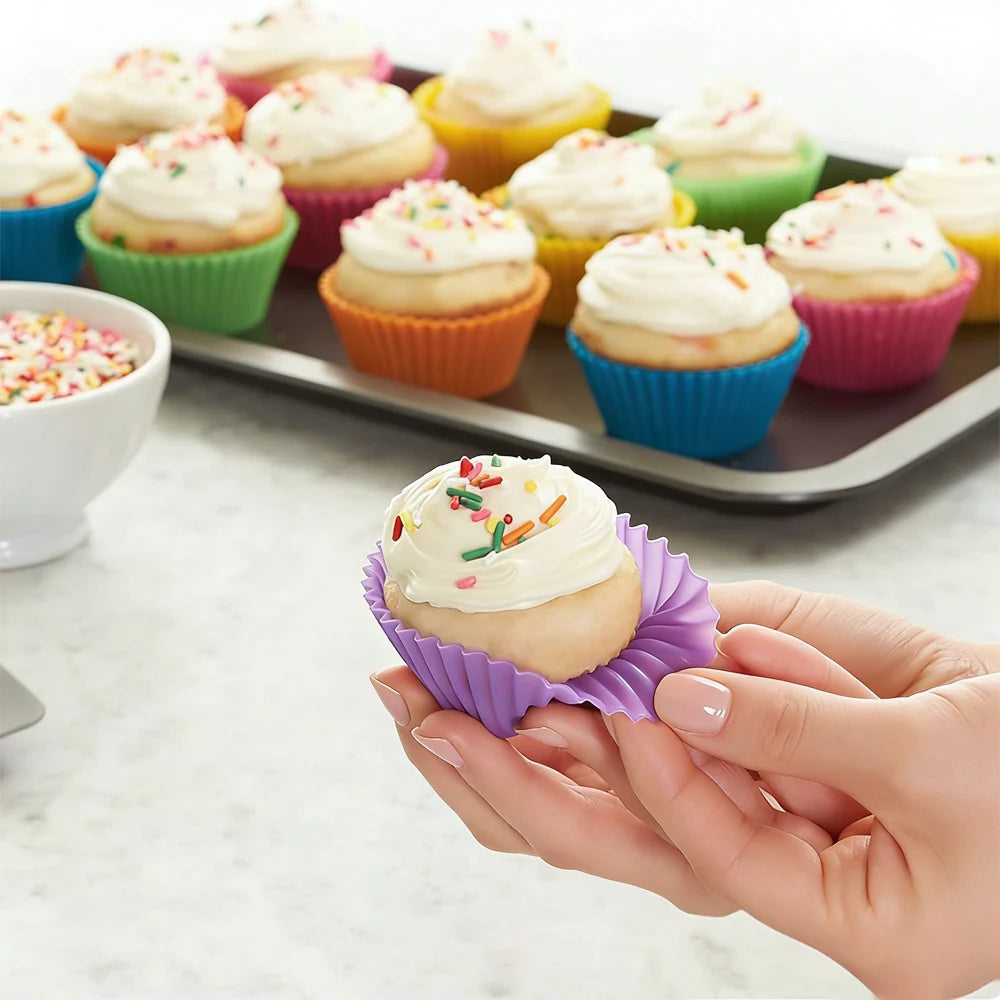 6-30pcs Silicone Baking Mold Set, Non-Toxic Round Cupcake Molds 7x4.2x3.5cm, Perfect Kitchen Upgrade Gift