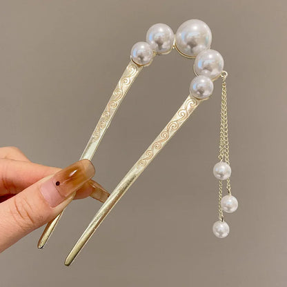 Metal U-Shaped Hair Sticks Combs Pearl Tassel Hair Fork Hair Clip Hairpins Women Girl Hair Accessories Ornament Styling Tool