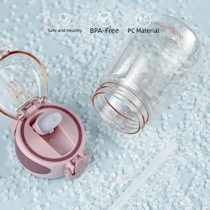 Portable Plastic Water Straw Cup Food-Grade Silicone Leak-proof Water Bottle With Scale Lightweight Sippy Cup For Home Kitchen