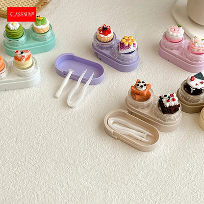 KLASSNUM Portable Cute Cartoon Contact Lens Case Drawer Design Color Contact Lenses Box Container Storage Case Travel Accessory