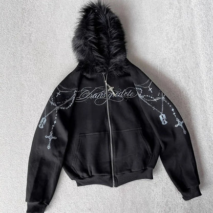 European and American High Street Loose Letter Printed Zipper Hoodie Hoodie