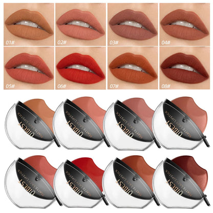 QIBEST Lip-shaped Lipstick Makeup Lazy Lipstick Velvet Matte Moisturizing Lip Gloss Waterproof Non-stick Cup Long Lasting Makeup