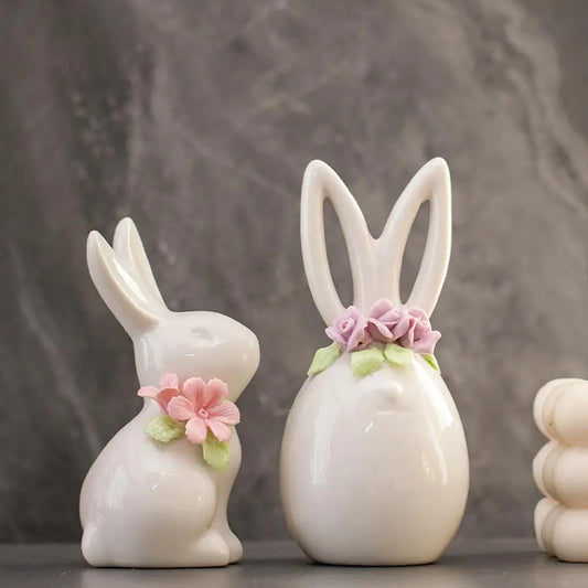 Easter Egg Shell Rabbit Ornaments Home Bedroom Ceramic Crafts Tabletop Scene Decoration Easter Bunny Figurines