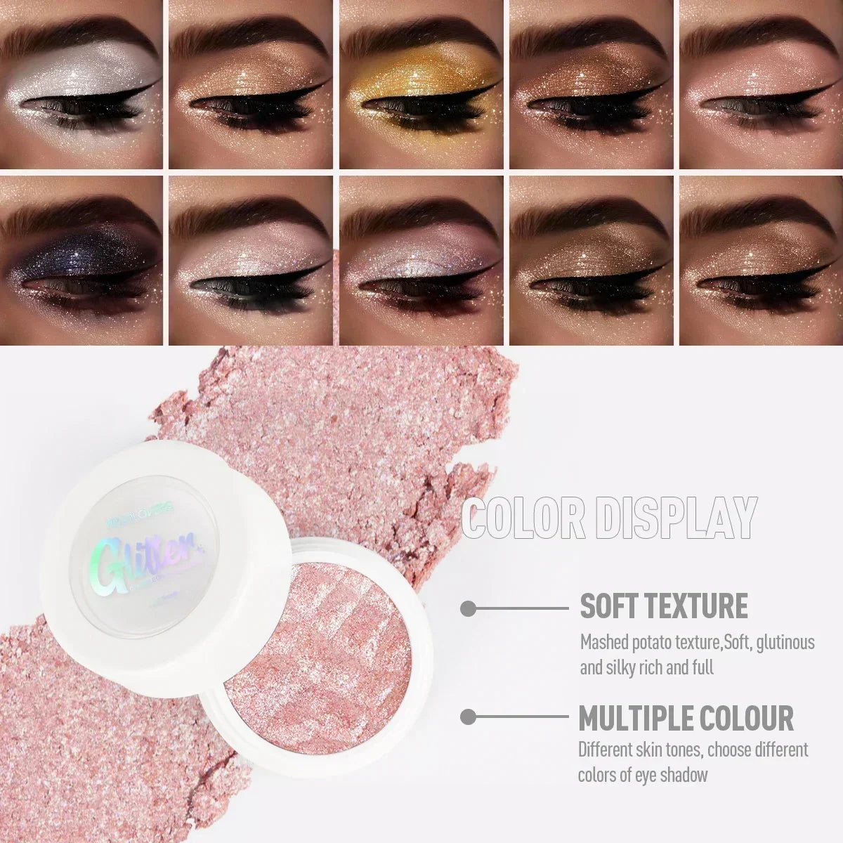 1PC Long-lasting, Mashed Potato Texture Eye Shadow, Glittery Finish, Fine Powder, Perfect for Creating Charming Eye Makeup