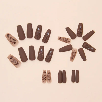 Caramel Flower 24 Pcs Press on Nails Pink Gradient Fake Nails Glossy Artificial Finger Manicure Reusable False Nails for Women
